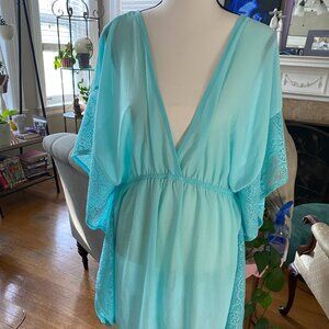 Xhilaration Turquoise V-Neck Lace Detail Swimsuit Cover Up | Size L